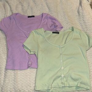 Brandy Melville vibrant lilac and green ribbed tops